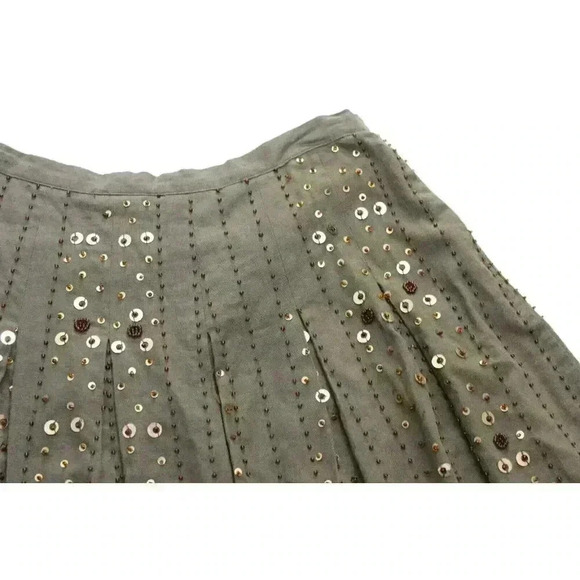 Carole Little Women's Size 8 Olive Green Linen Beaded Sequin Pleated Skirt Boho - Picture 7 of 9